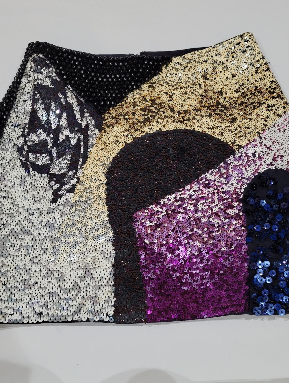 Black sequin wool skirt with beaded detailing